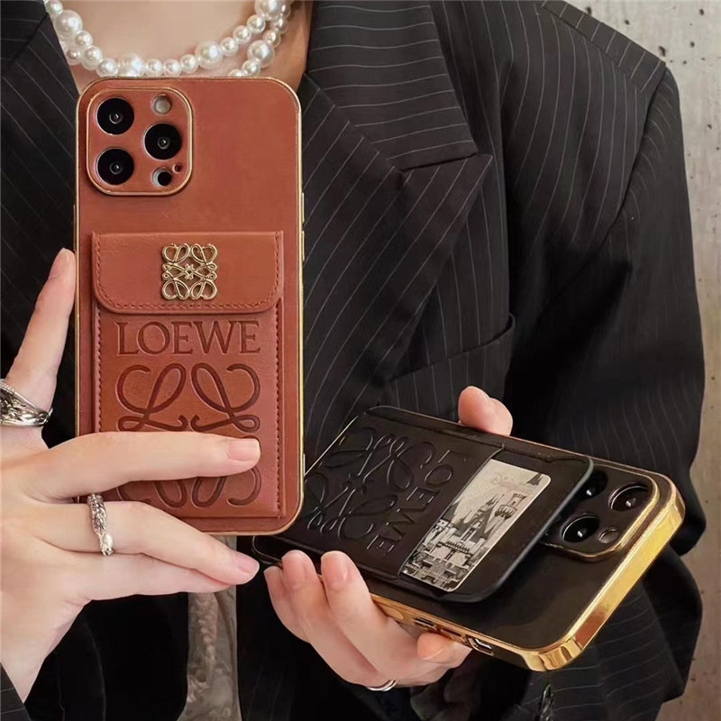 ロエベ携帯ケース iphone16/16pro ハイブランド スマホケース iphoneケース 背面収納 ブランド iphoneケース お揃い さりげない iphoneケース 大人可愛い レザー