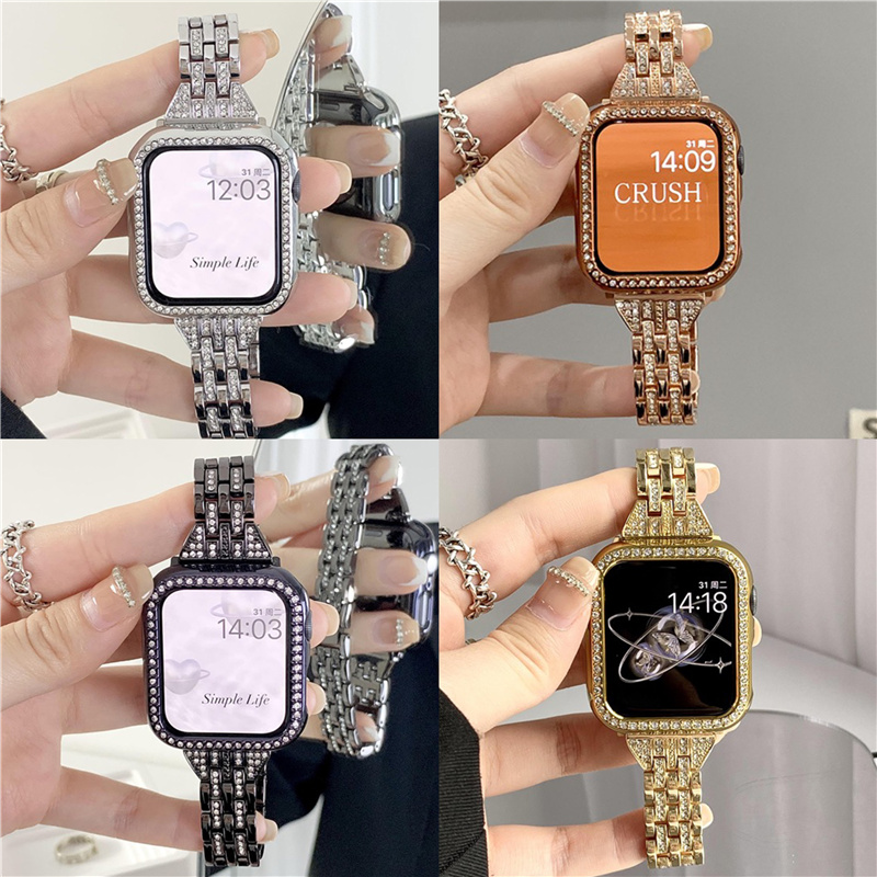 【ケース付き】アップル ウォッチ バンド キラキラ シルバー apple watch メタル バンド アップル ウォッチ ステンレス バンド 40mm/42mm/44mm/49mm カバー バンド