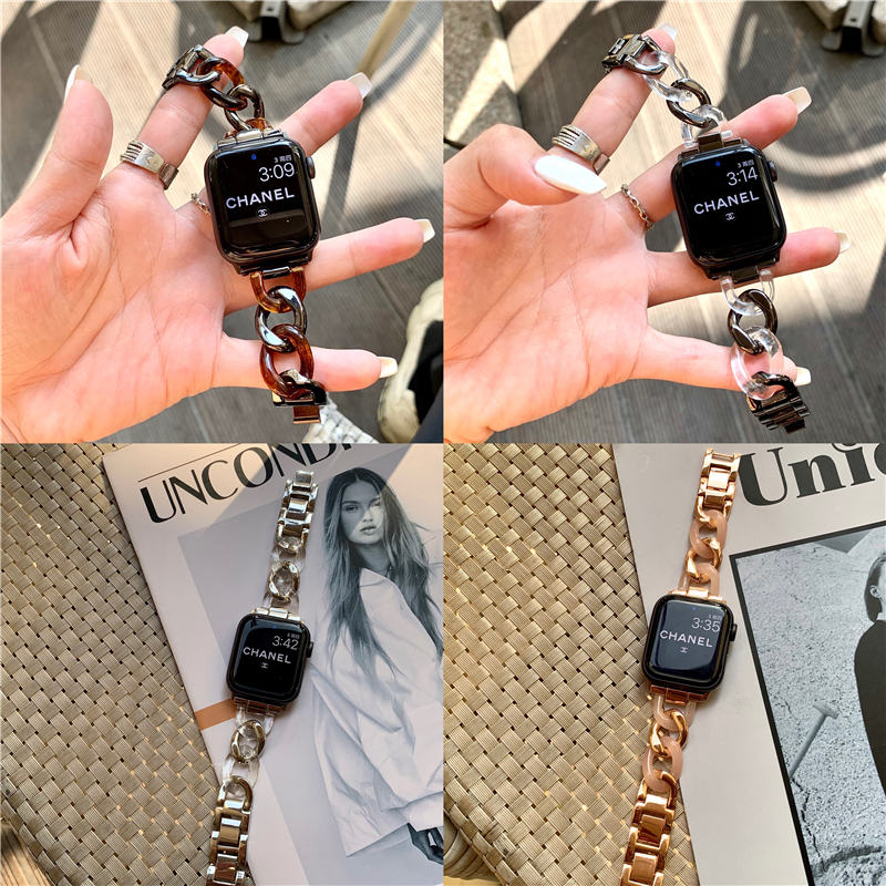ステンレス 樹脂 アップル ウォッチ バンド チェーン 女性 apple watch バンド 透明 アップル ウォッチ バンド べ っ こう 42mm/44mm/45mm/49mm