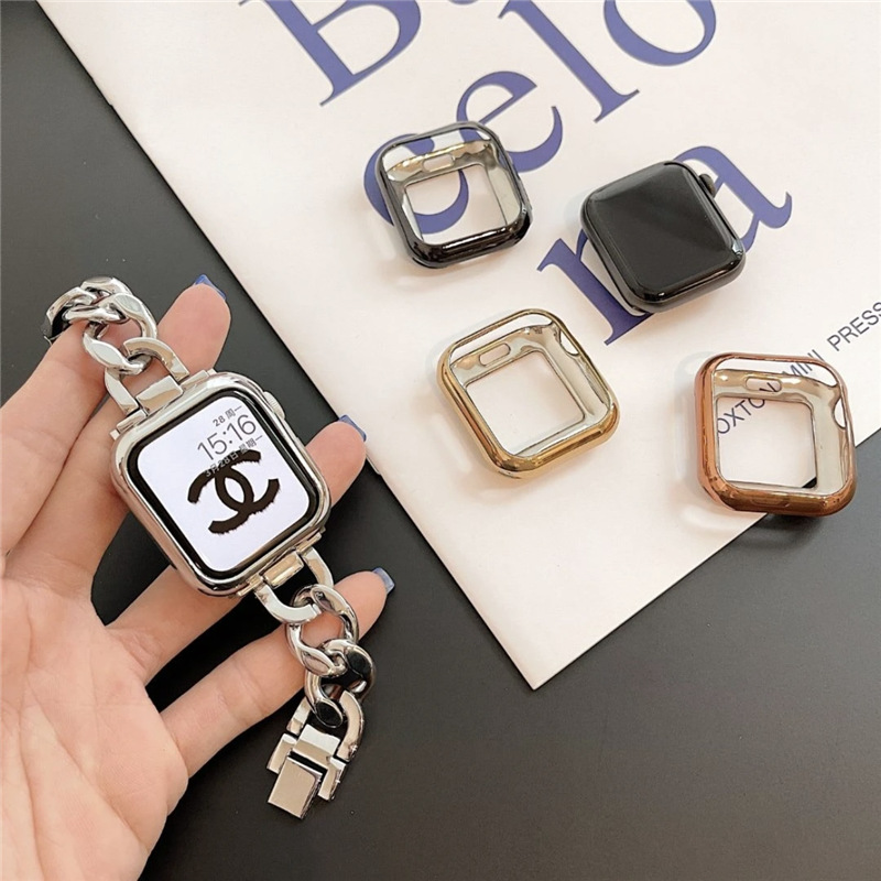 【保護ケース付き】apple watch バンド チェーン アップル ウォッチ バンド カバー 蒸れない apple watch ベルト シルバー アップル ウォッチ ウルトラ バンド